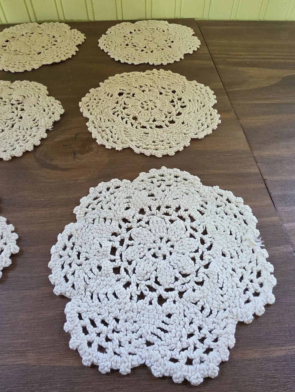 Vintage Crocheted Coasters Doily Ivory Hand Knitted Cottage Core Set Of 9